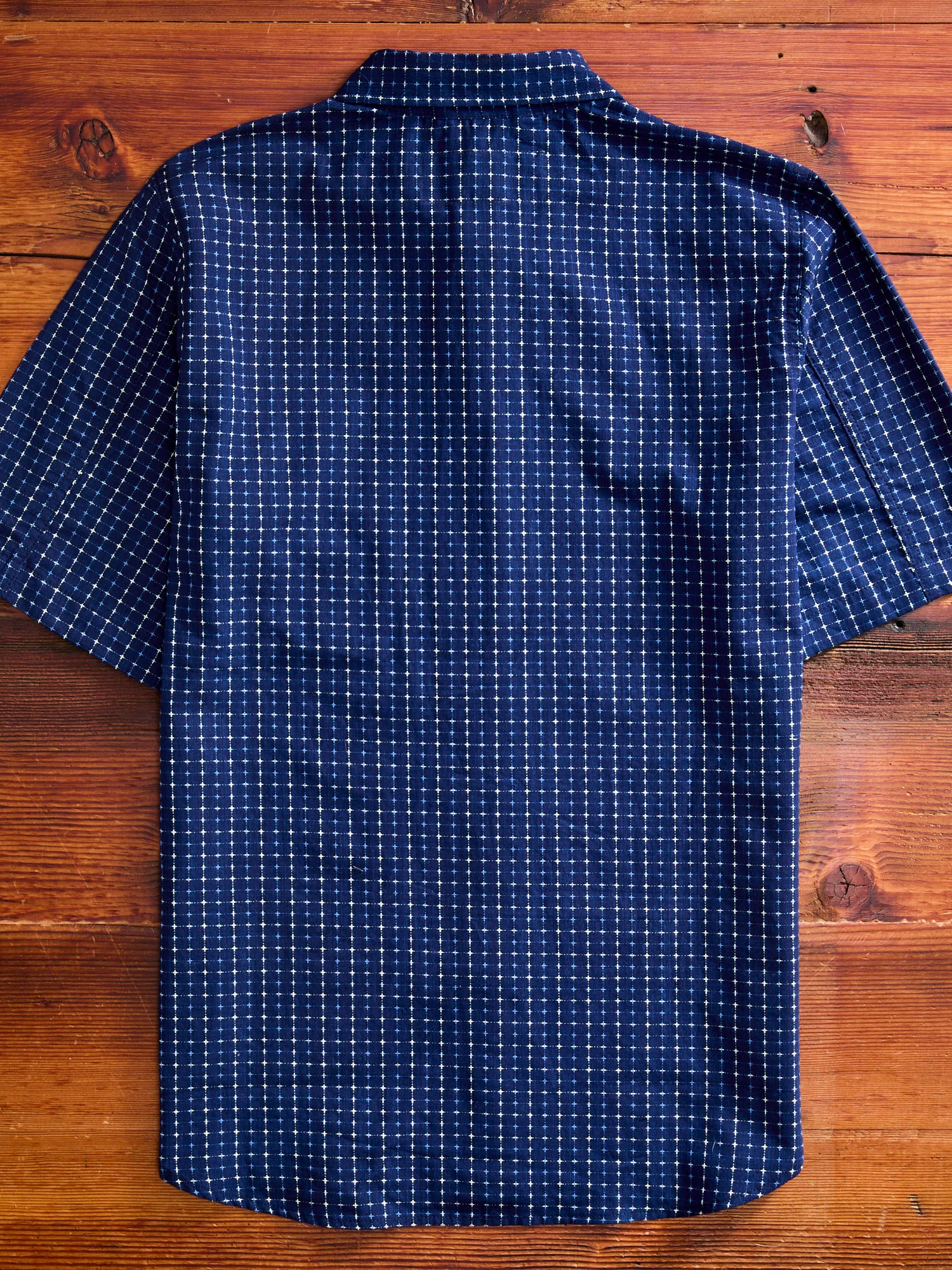 "Sashiko Grid" Oxford Shirt in Indigo - Image 9
