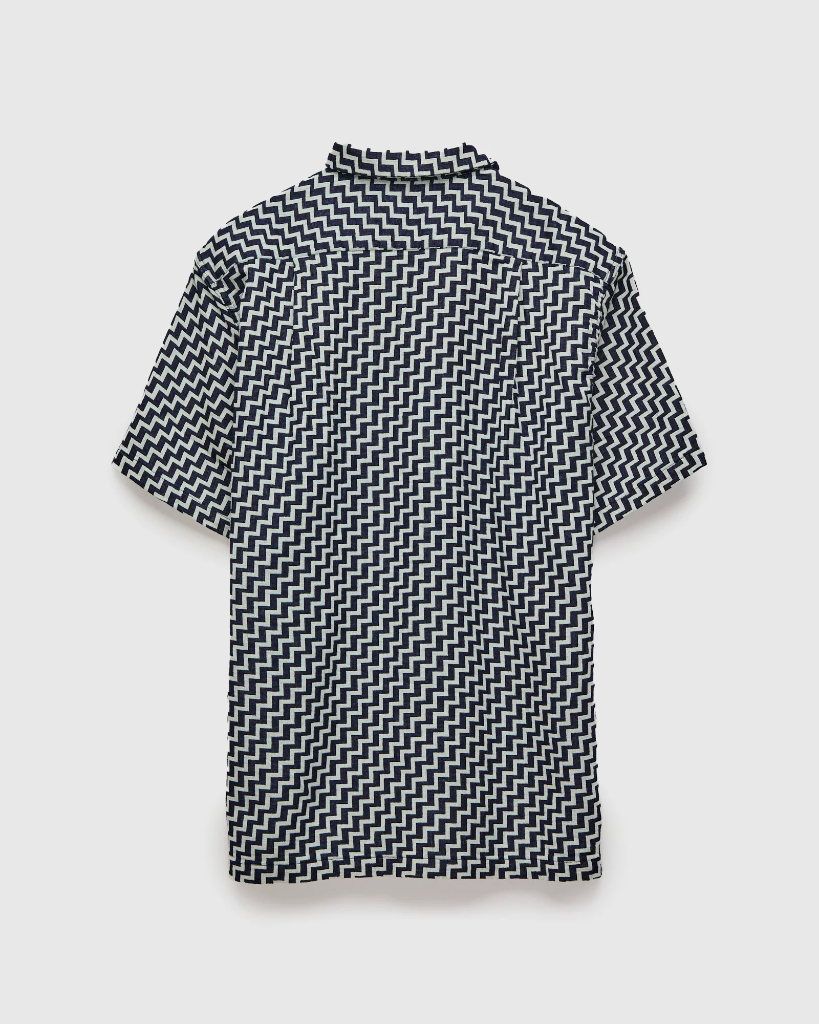 "Saw" Jacquard Open Collar Shirt in Indigo - Image 2