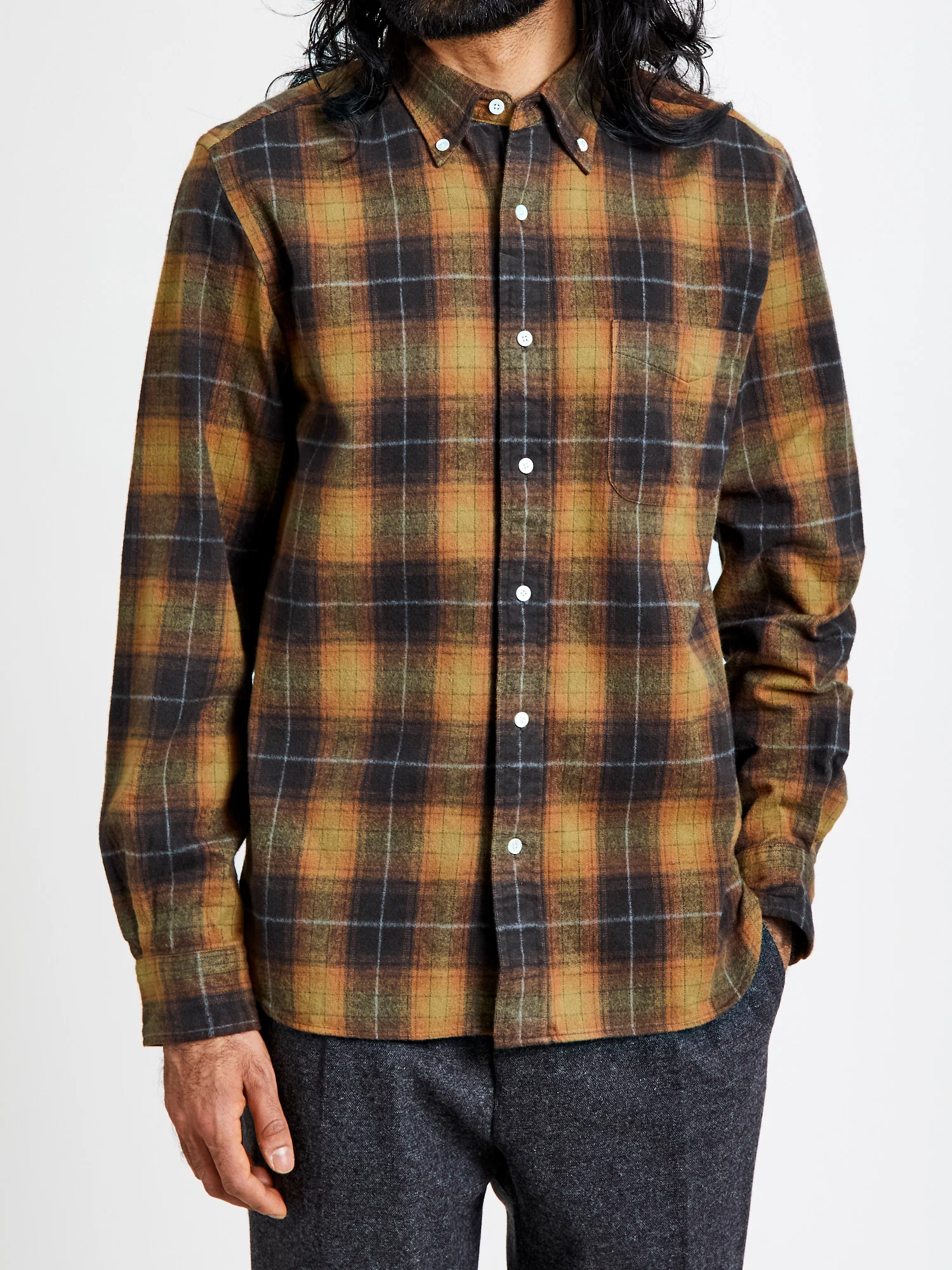 Shaggy Check Button-Down Shirt in Orange - Image 2