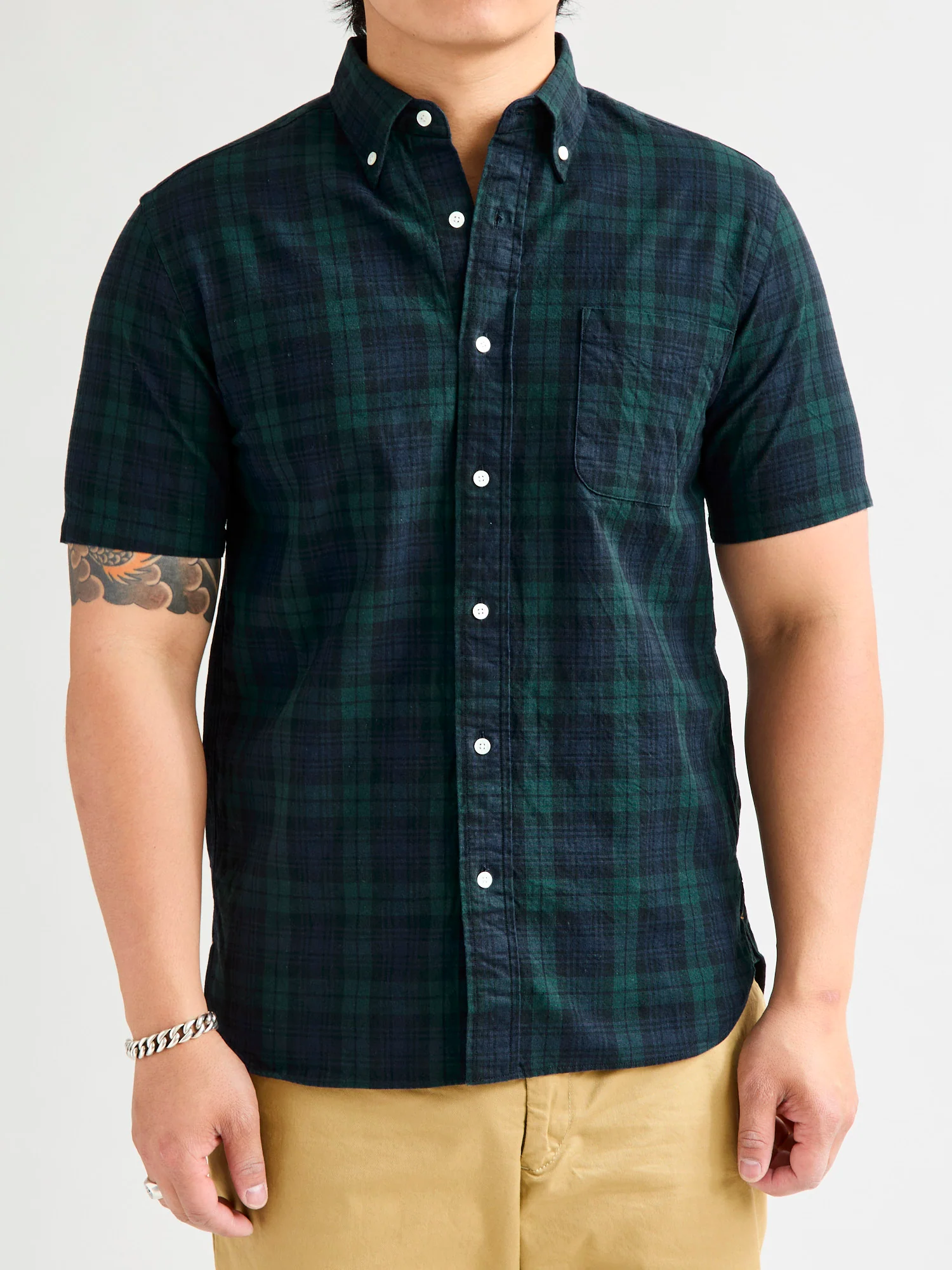 Short Sleeve Button-Down Shirt in Indigo Blackwatch - Image 2