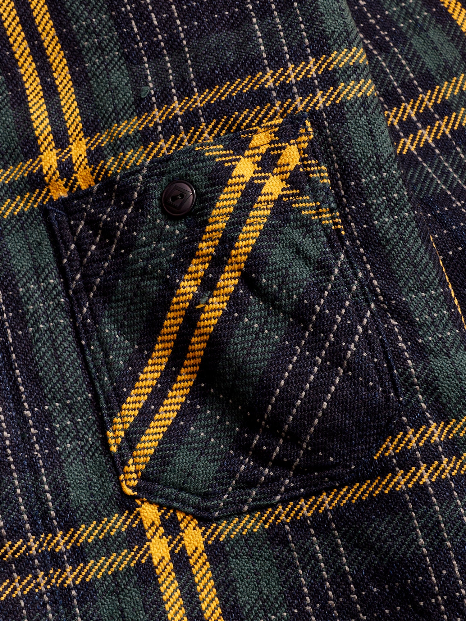 SIN22-01W Rope Dyed Flannel Shirt in Indigo/Green - Image 4