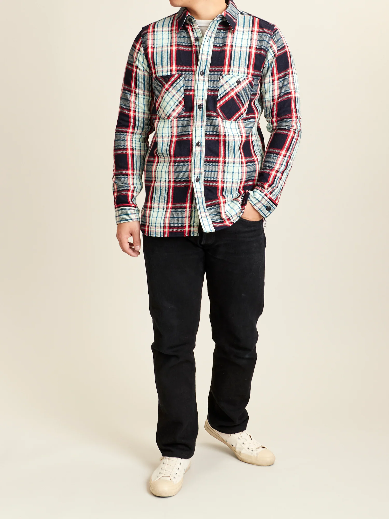 SIN22-01W Rope Dyed Flannel Shirt in Indigo/Red - Image 10
