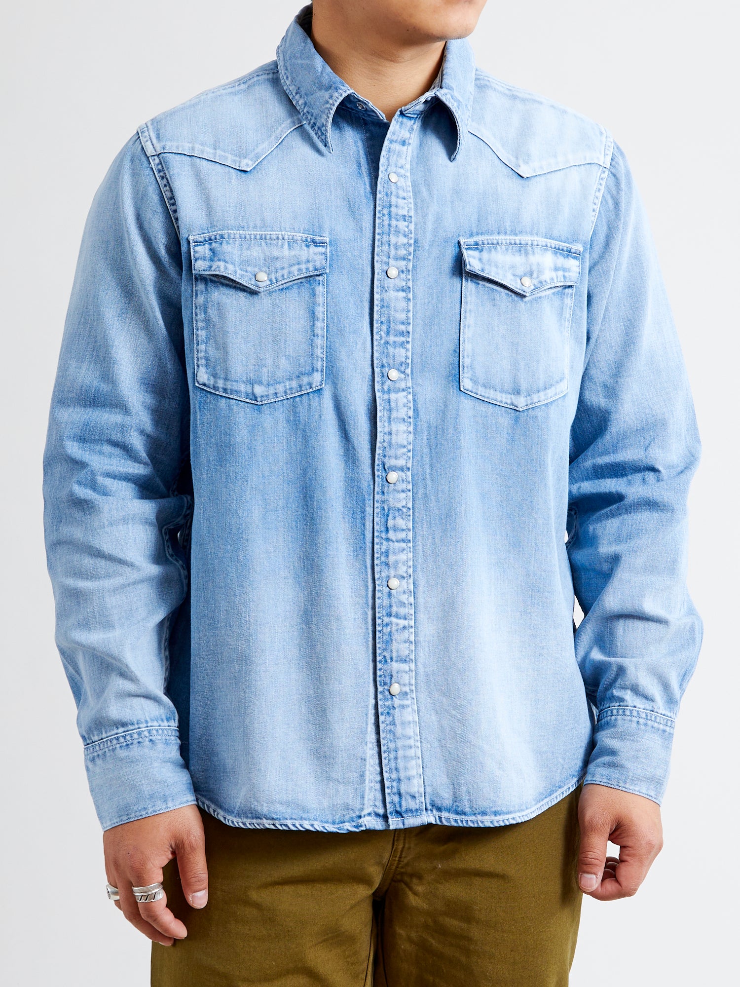 FW24 Social Sculpture Shirt Damaged in Light Indigo - Image 2