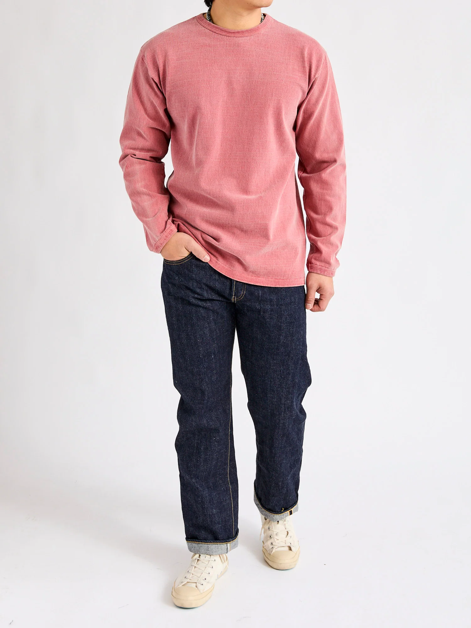 Stand Wheeler Long Sleeve Pigment-Dyed Tee in Red - Image 8