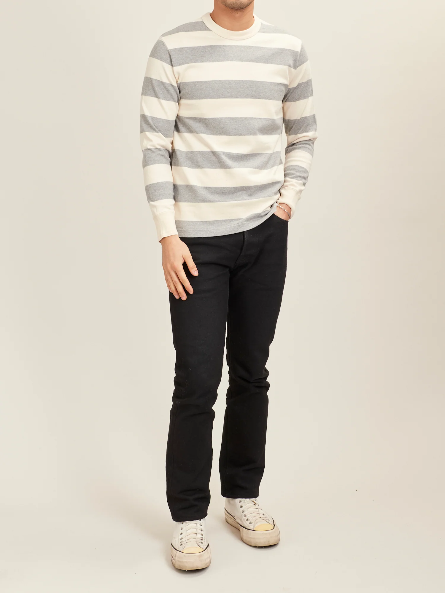 Striped Border Long Sleeve T-Shirt in Heather Grey - Image 7