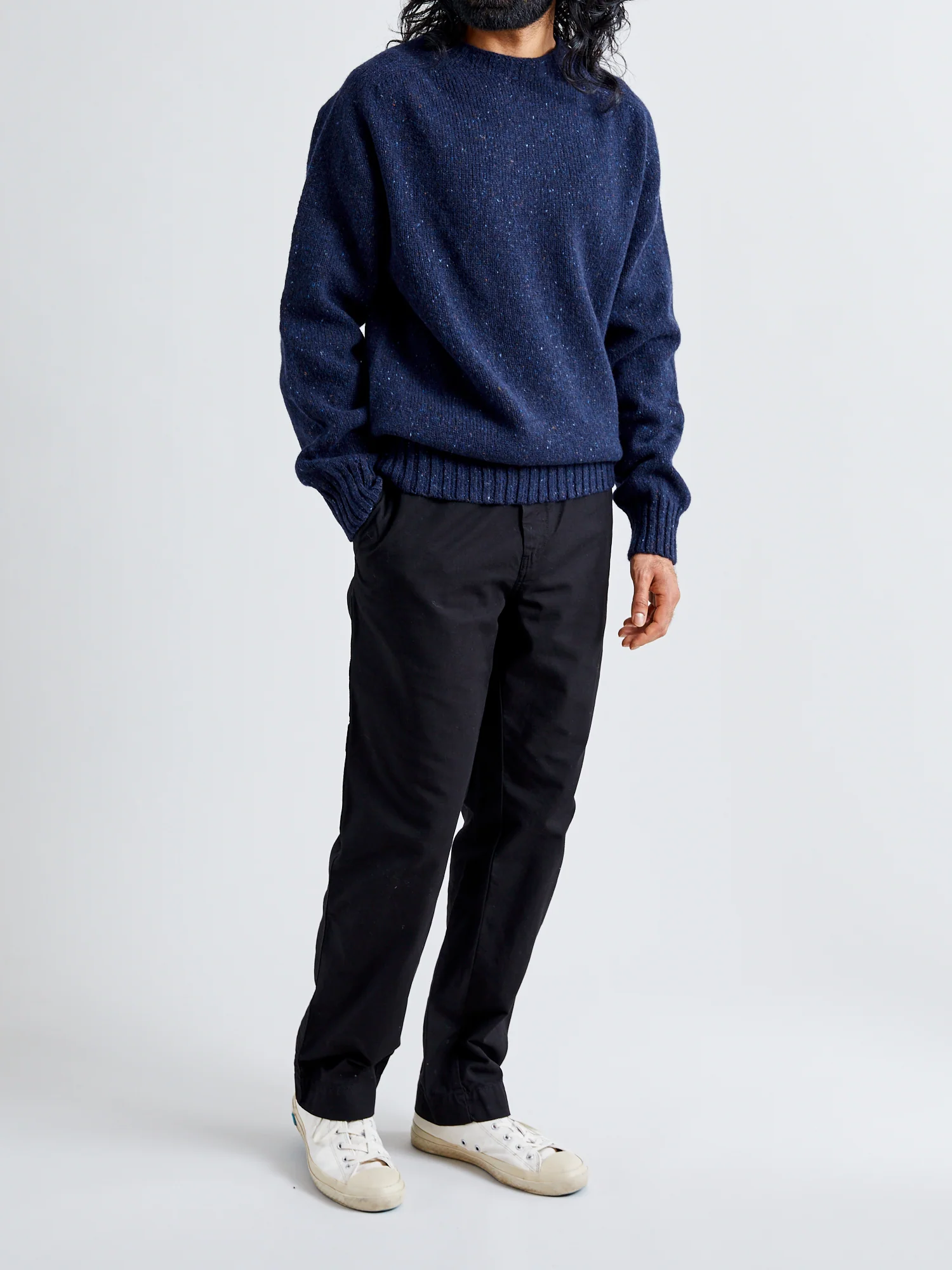 "Terry" Wool Sweater in Navy - Image 7