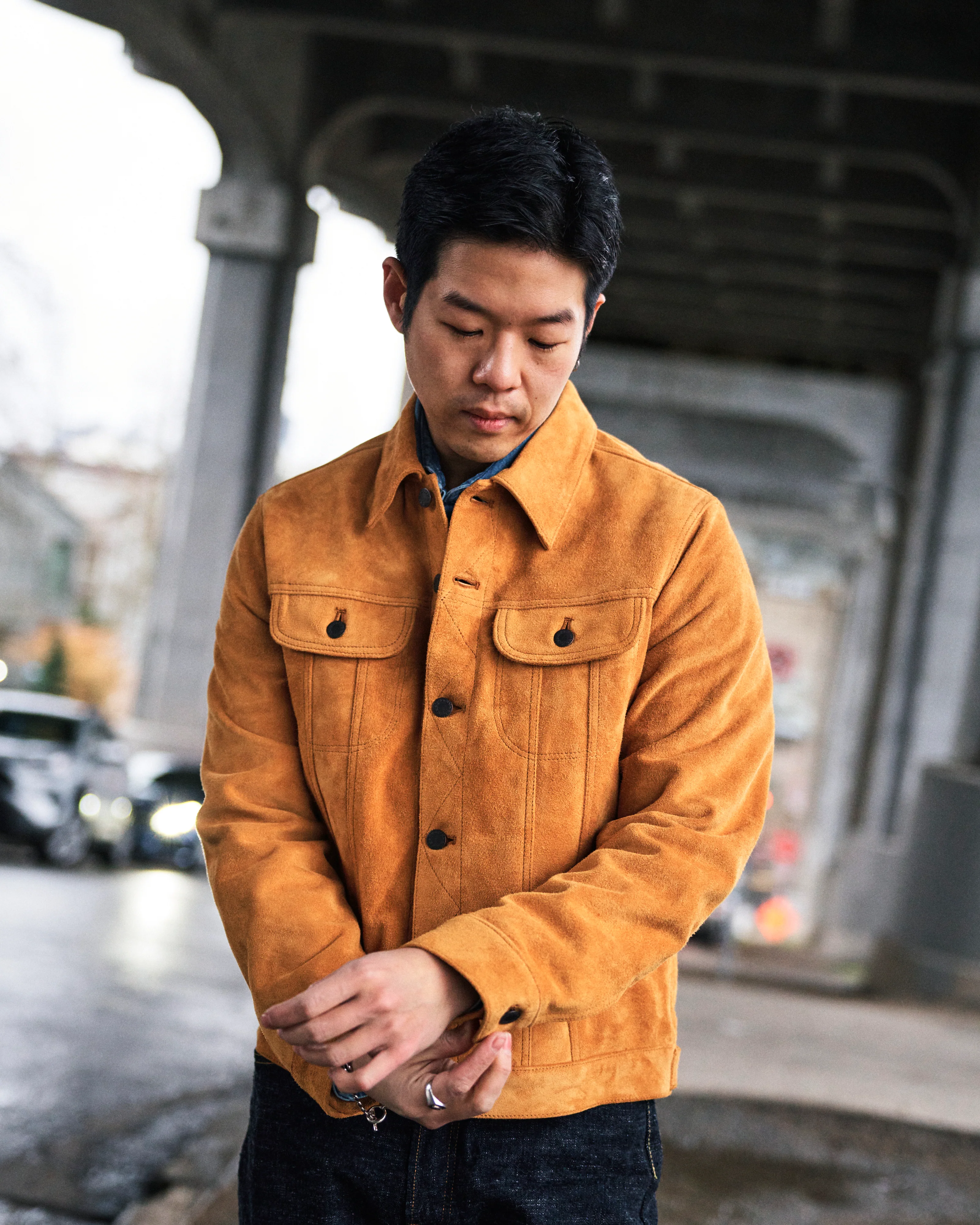"The Boxer" Horsehide Suede Jacket in Beige - Image 2