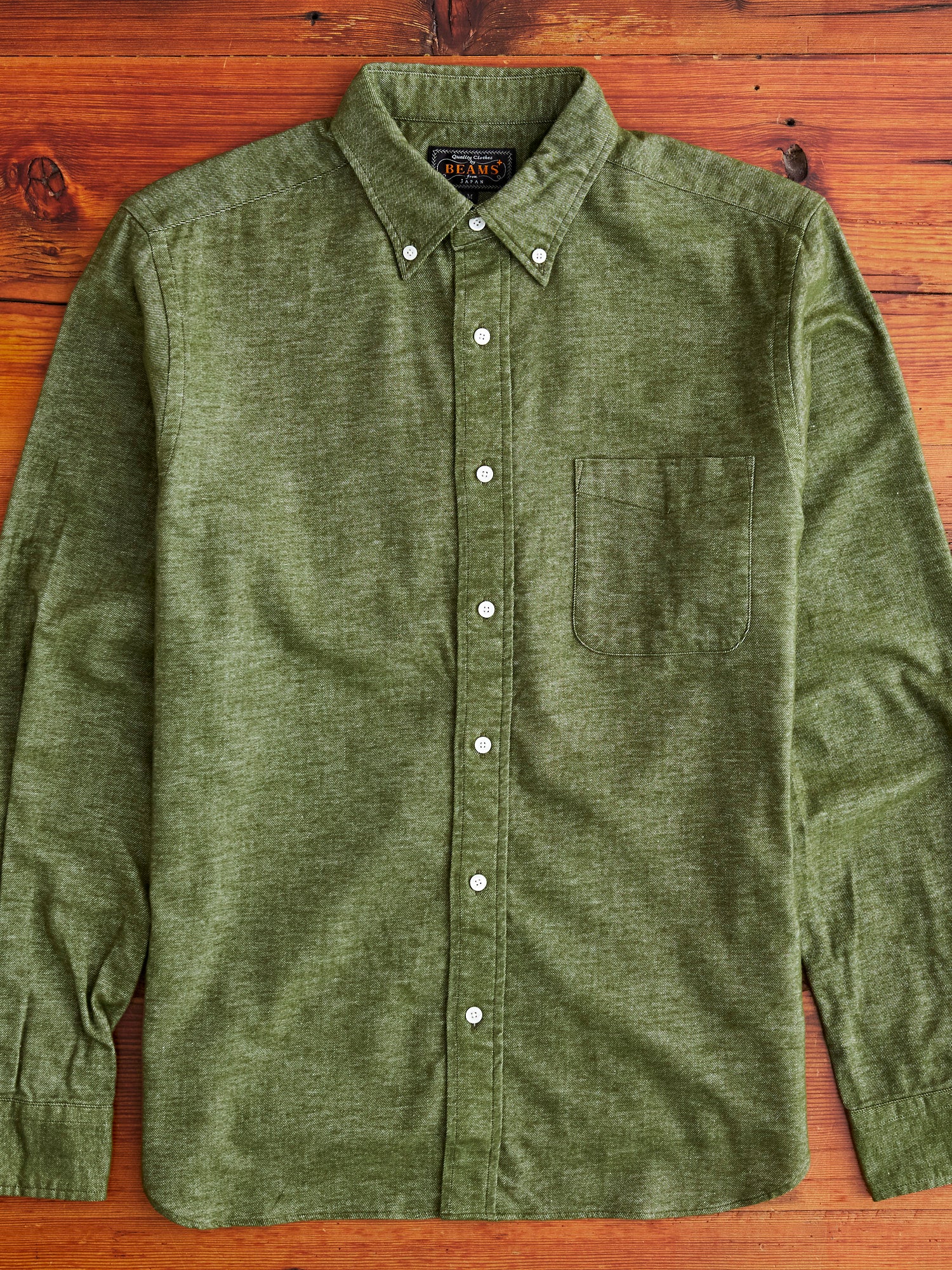 Twill Flannel Button-Down Shirt in Olive