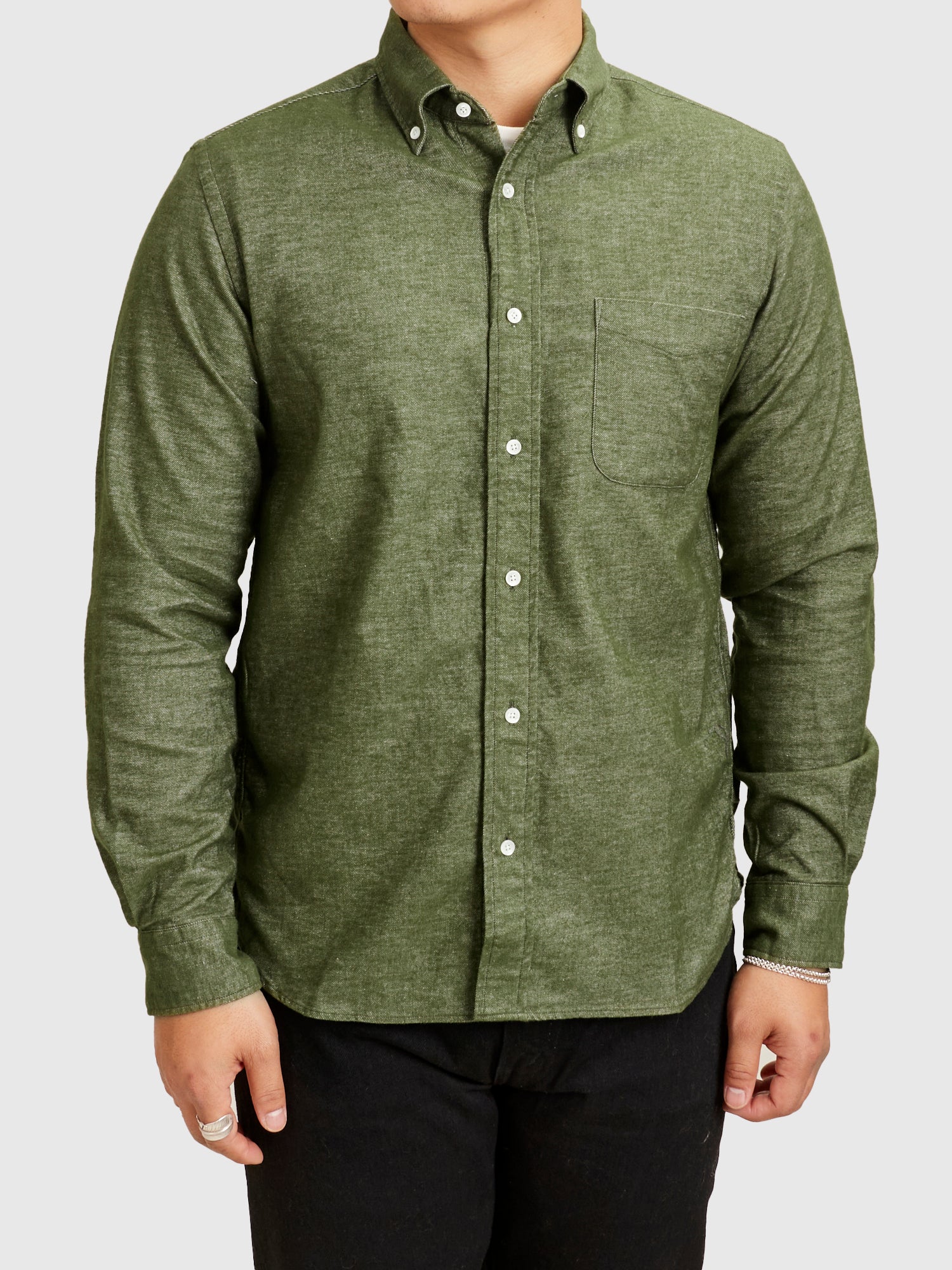Twill Flannel Button-Down Shirt in Olive - Image 2