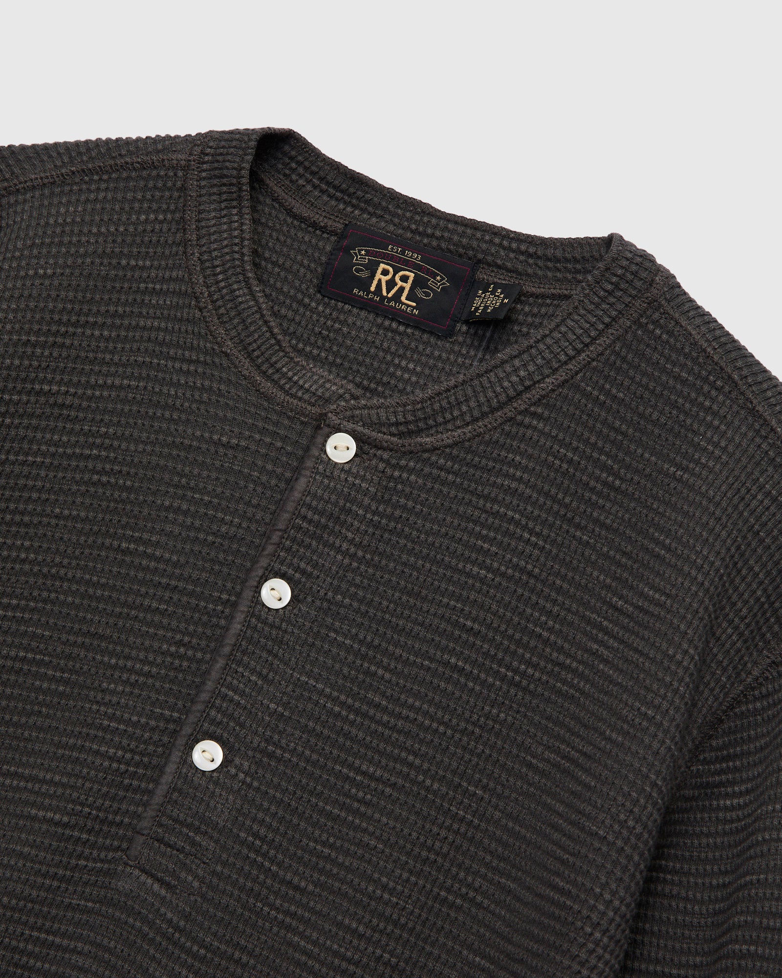 Waffle-Knit Long-Sleeve Henley in Faded Black - Image 4
