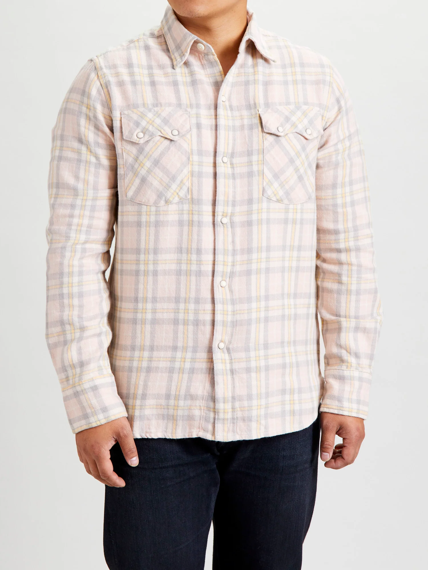 Washed Flannel Pearl Snap Shirt in Abiquiu Sunset - Image 2