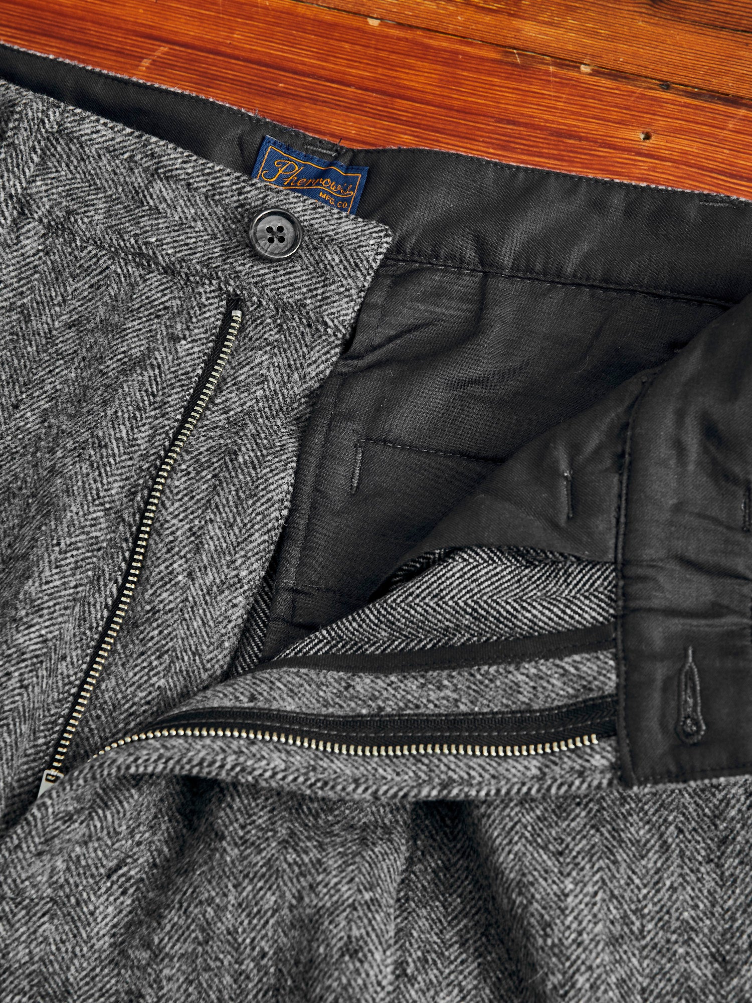Wool Suit Trousers in Black Herringbone - Image 7