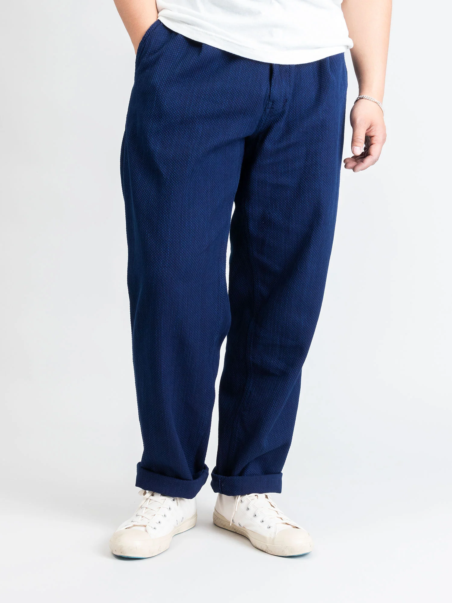 Yarn Dyed Sashiko Work Trouser in Indigo - Image 2