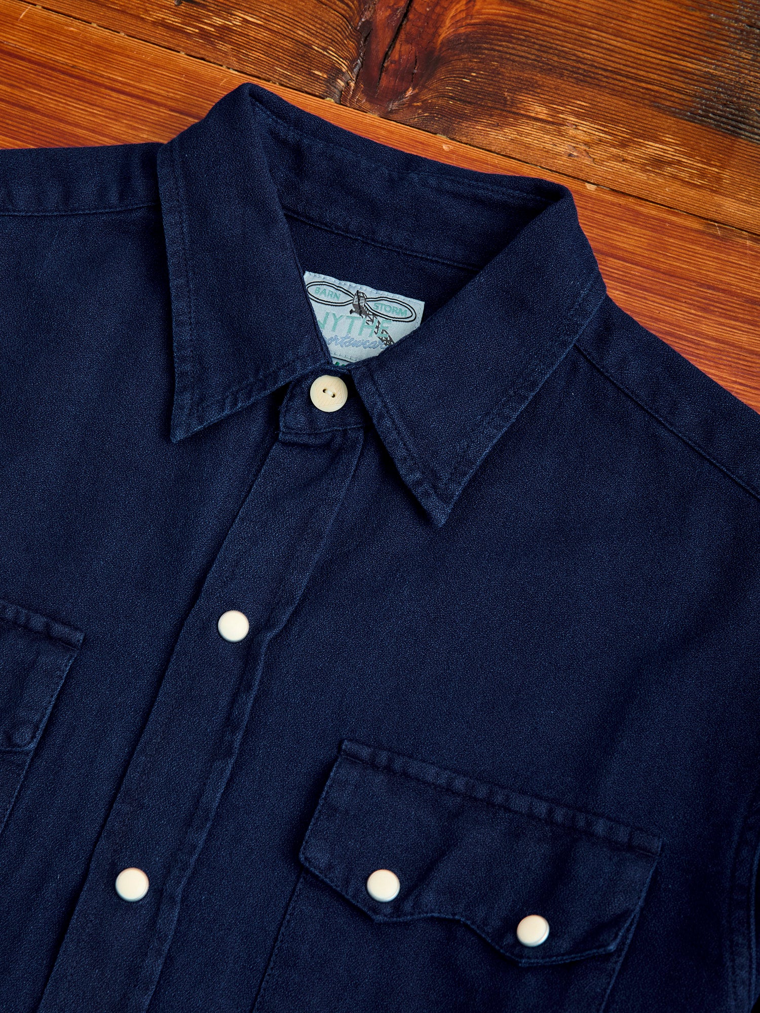 Yarn-Dyed Sateen Pearl Snap Shirt in Rinsed Indigo - Image 3